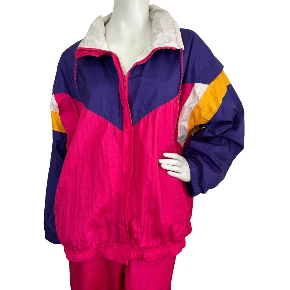 90s Venezia Women's Size XXL Track Suit Set Windbreaker Jacket Pants Pink Lined - Picture 3 of 16